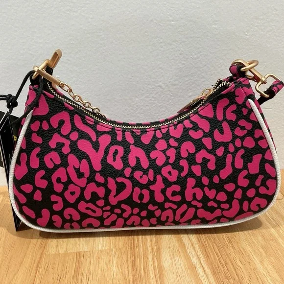 NEW Von Dutch HOT Pink Cheetah Print Shoulder Bag Detachable Chain Wrench Charm - Picture 9 of 11